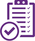 A purple icon showing a checklist with all items ticked off